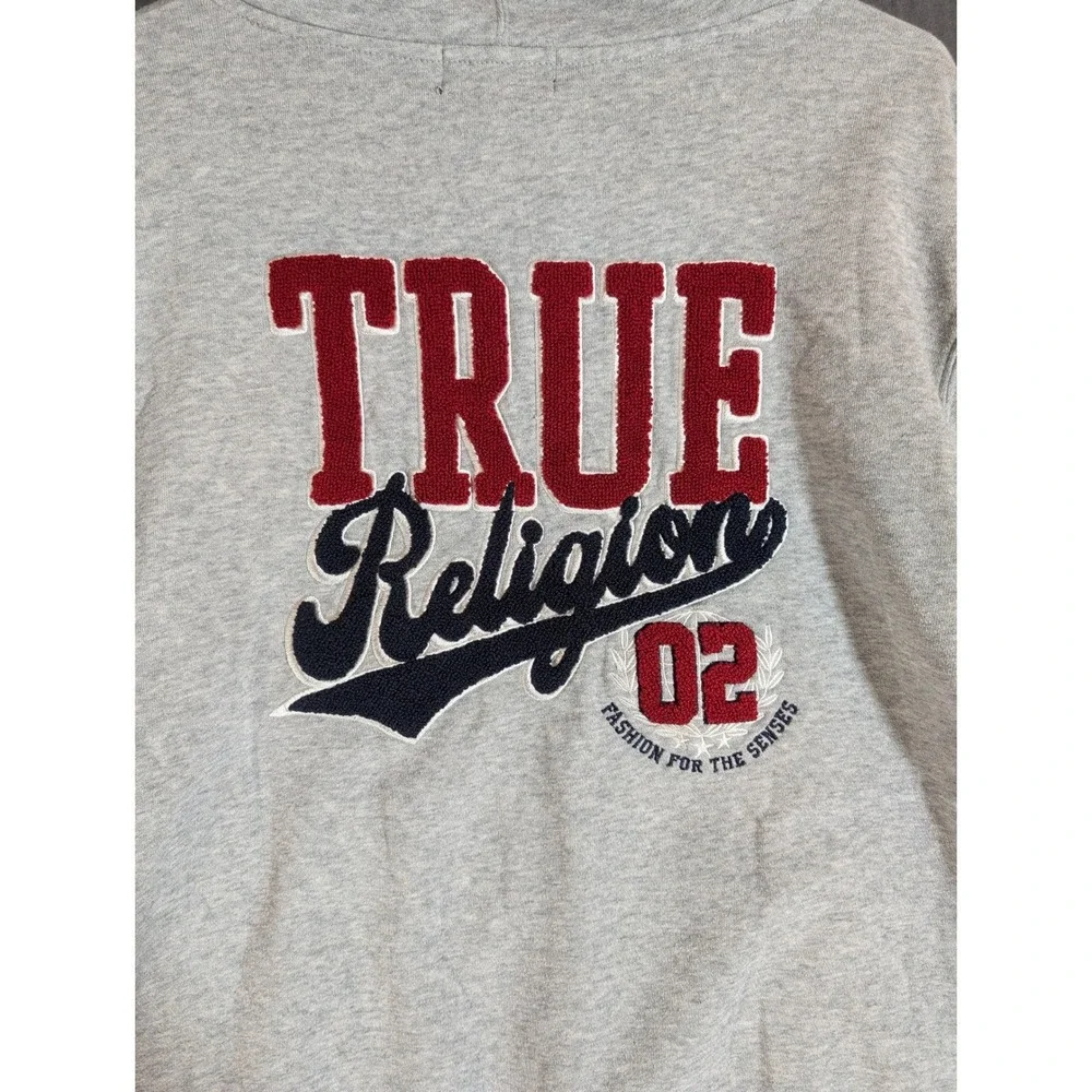 True Religion Collegiate Pullover Hoodie Mens 2XL 1TG Grey Embroidered‎ Logo
